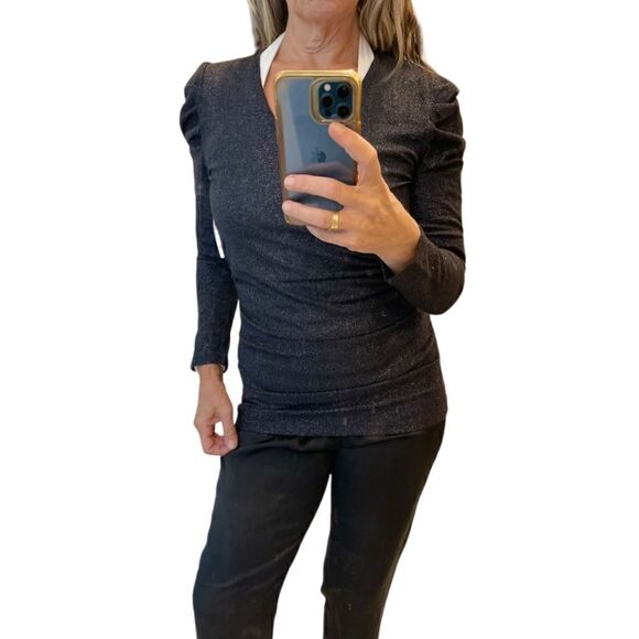 Inc International Concepts Black V Neck Puff Long Sleeves Metallic Sweater.Sz M - Picture 5 of 15